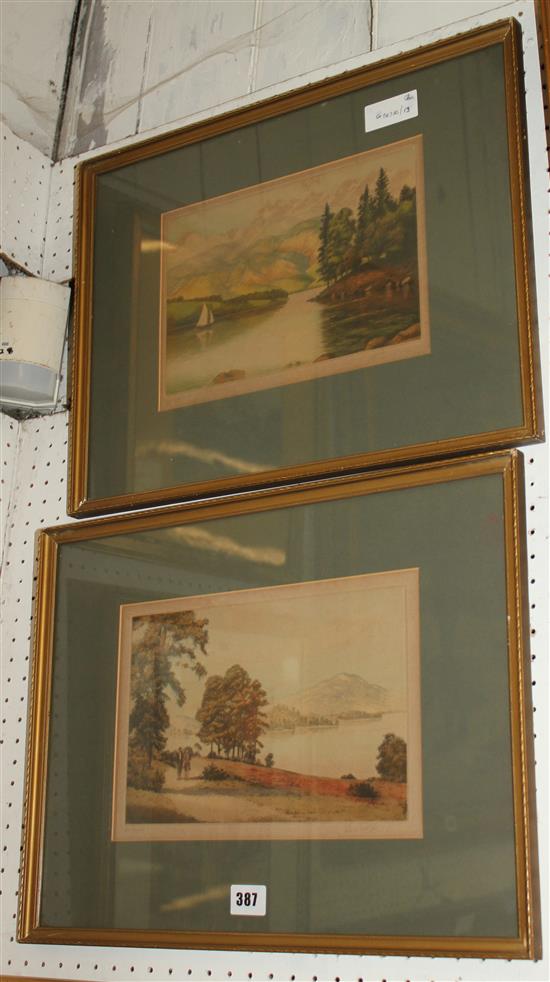 Pair watercolours - loch scenes